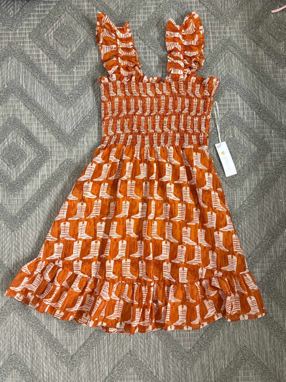 Orange Printed Smocked Sundress with Ruffle Straps